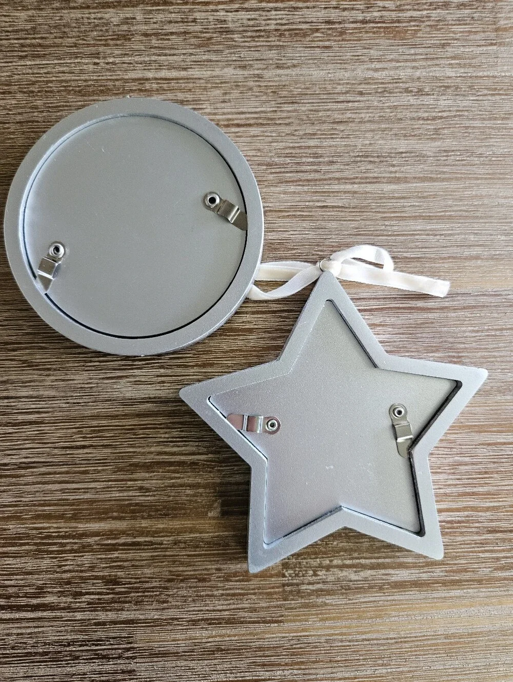 Pottery Barn Silverleaf Star And Circle Frame Ornament Pair